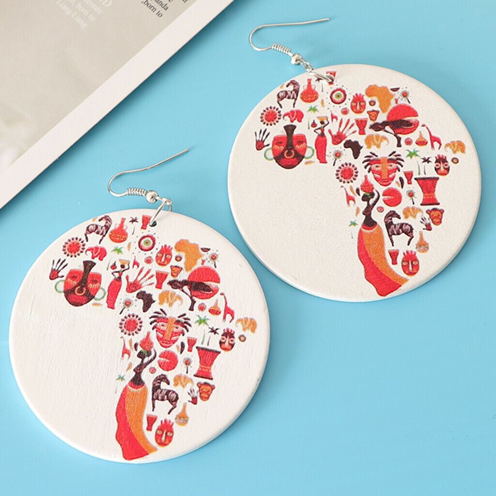 Natural Wood Earrings Fashion Colorful Map Cool Dangle Drop Hook for Women