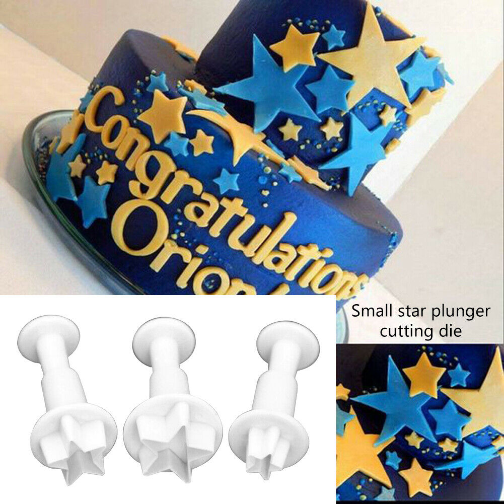 3pcs Silicone Star Plunger Fondant Mold Biscuit Cookies Cutter Cake Decor @