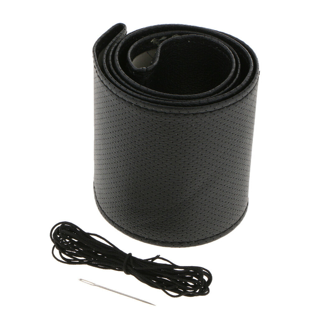 2x Car Truck PU Steering Wheel Cover W/ Needle and Black Thread Black DIY