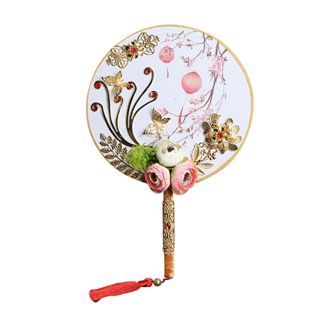 1 Set DIY Handmade Round Fan Chinese Style Wedding Bride Round Hand Fans A