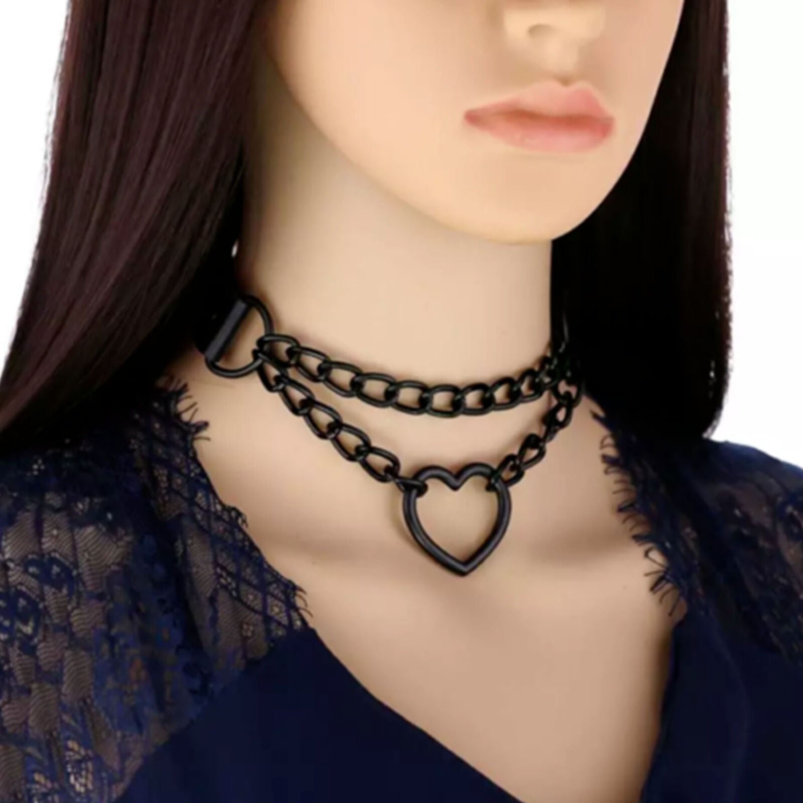 Punk Women's Black Heart Pendant Choker Chain Necklace