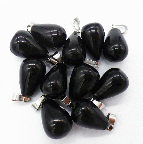 100Pcs 18x13mm Wholesale Black Obsidian Teardrop Pendant Bead Accessories HH8338
