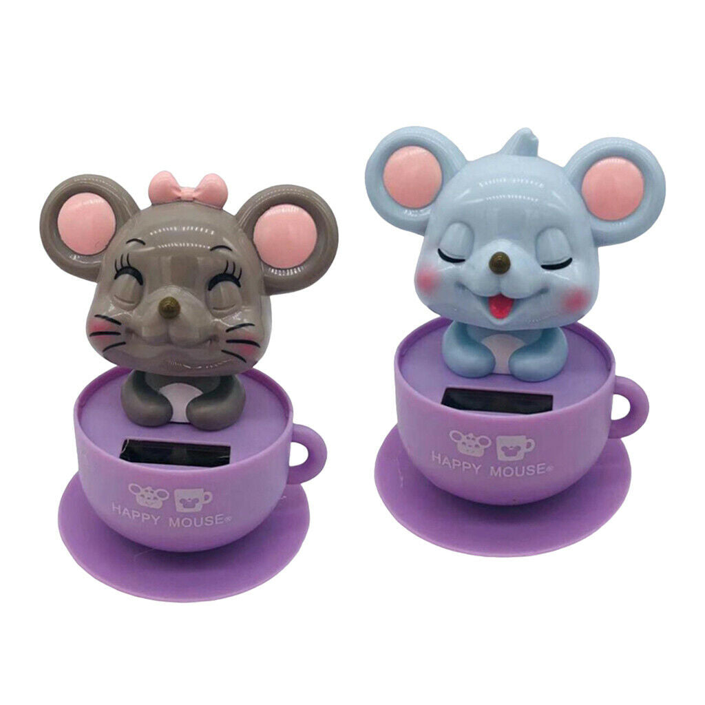 Set of 2 Solar Powered Shaking Rat Kids Ornament Crafts Addorable 10x10x11cm