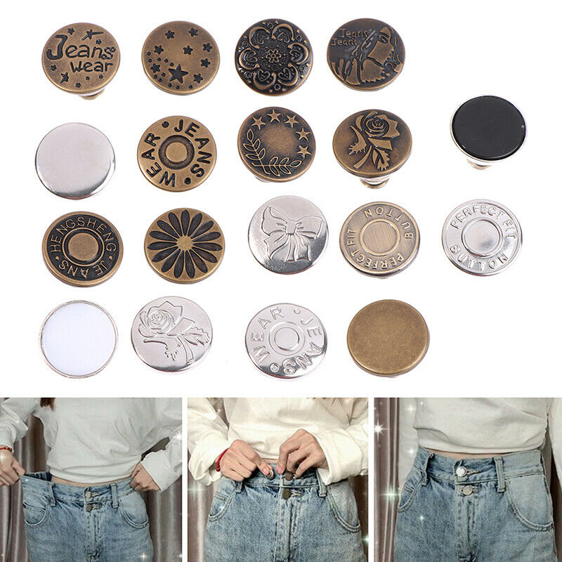 6pcs Detachable Buttons Universal Jeans Clip Snap Button Perfect Fit No S.l8