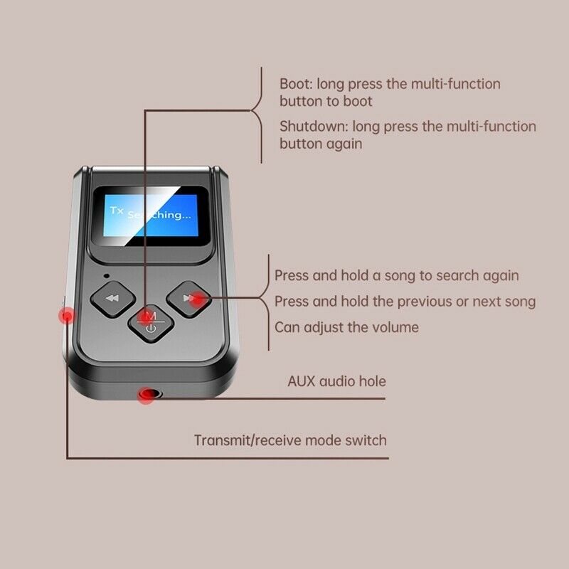 Bluetooth 5.0 Audio Receiver Transmitter with LCD Display 2IN1 Mini 3.5mm J N2T7