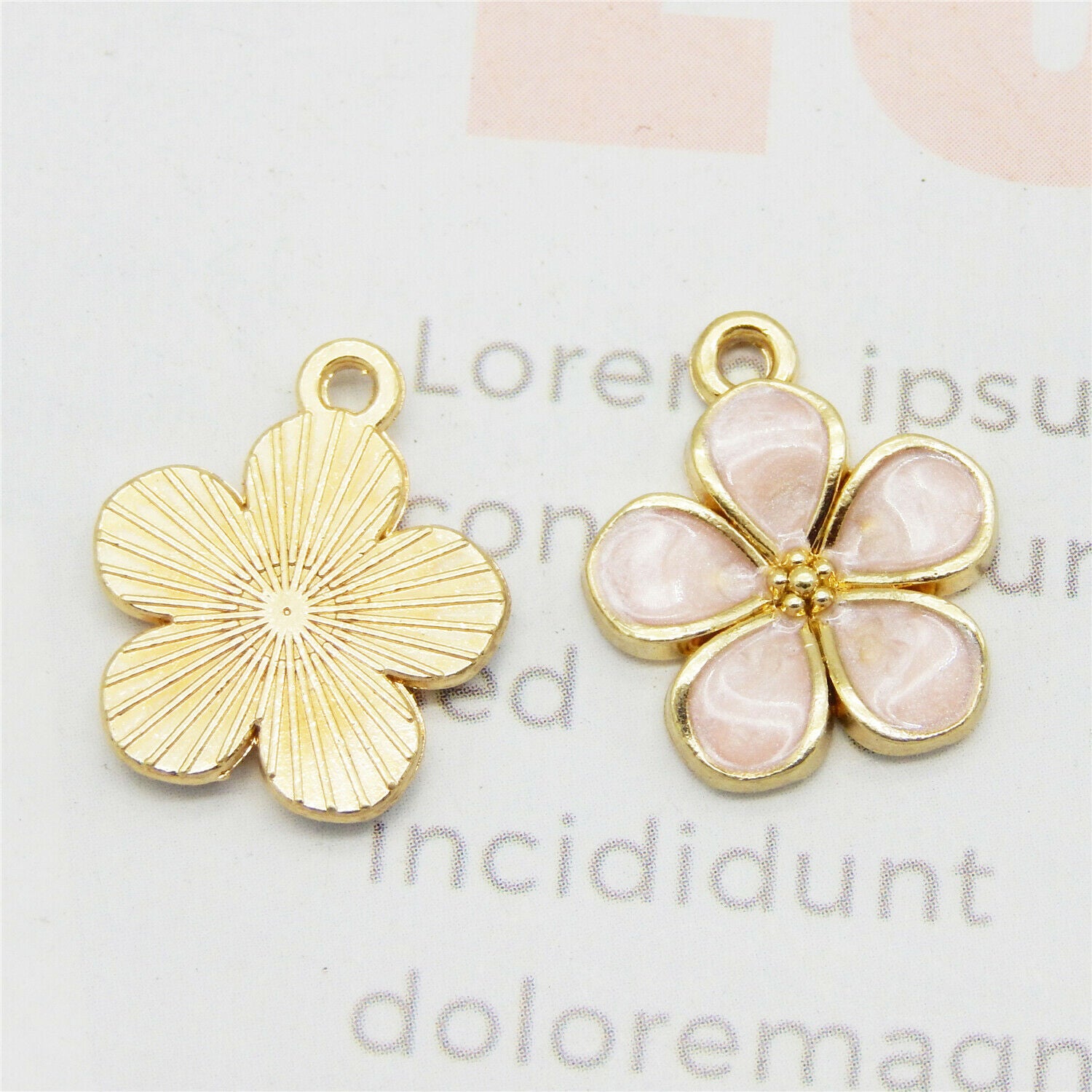 16 pcs Pink Flower Enamel Charm Alloy Pendant Jewelry Making Drop Dangle 16*14mm