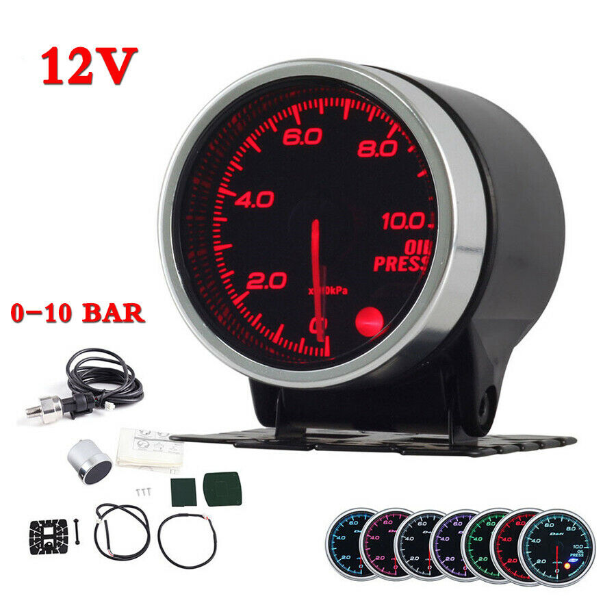 2" 52MM Car Oil Pressure Guage 0-10BAR +Electronic Sensor Holder For 12V Vehicle