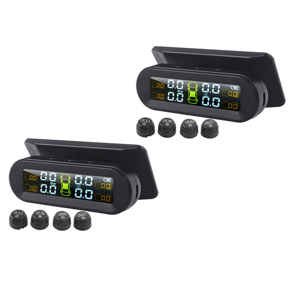 2x Car Tire Pressure Monitor w/ External Sensor for RV Solar USB Charge TPMS