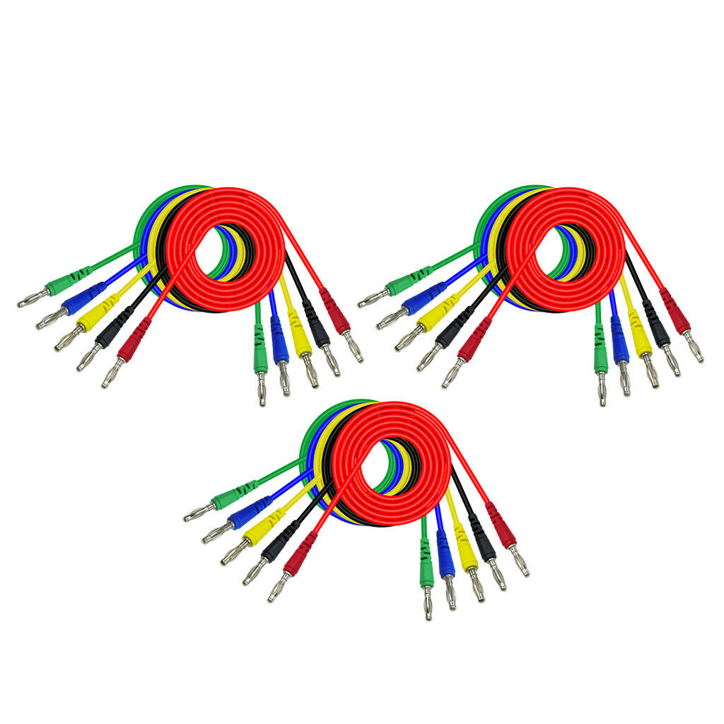 15 Pcs/5 Colors 4mm Banana to Banana Plug Test Cable Set f/ Multimeter (1M)