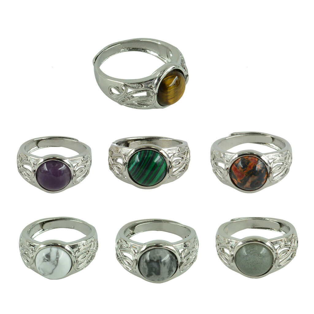 Assorted Style 10mm Oval Turquoise Ring Filigree Flower Cabochon Ring White