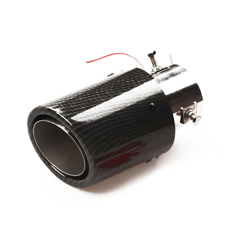 35-61mm Inlet Carbon Fiber Look Car SUV Exhaust Muffler Pipe Tip w/RED LED Light