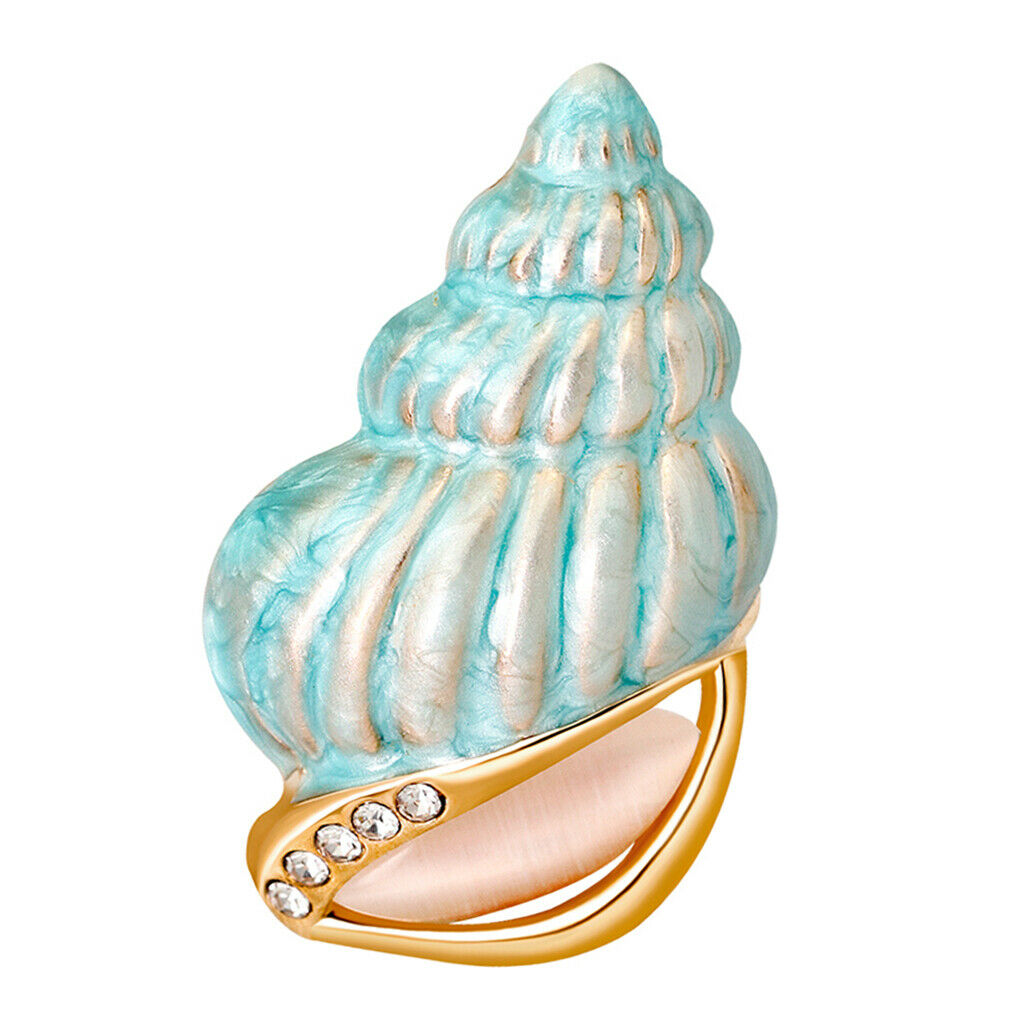 Crystal Blue Conch Brooch Pin Enamel Color Brooch Nautical Wedding Gift