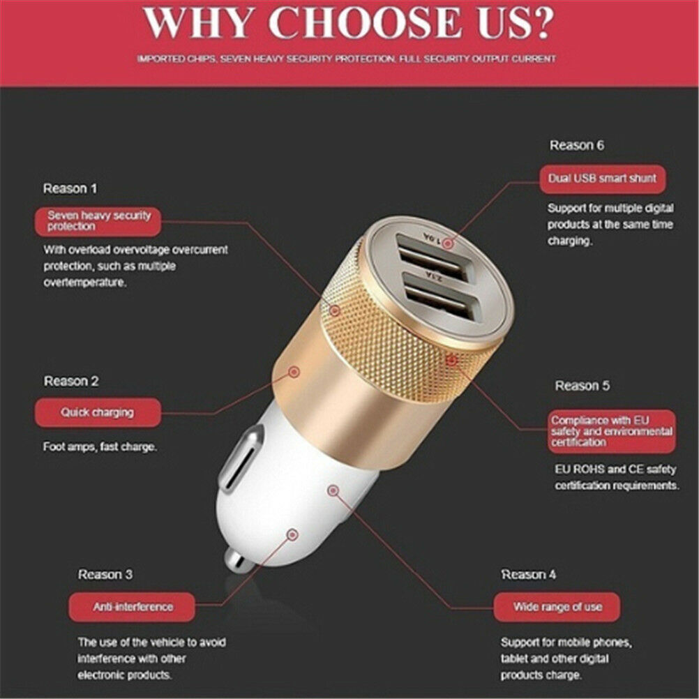 DC 3.1A Portable Mini 2-Port USB Universal Fast Car Charger For Phones laptop Tt