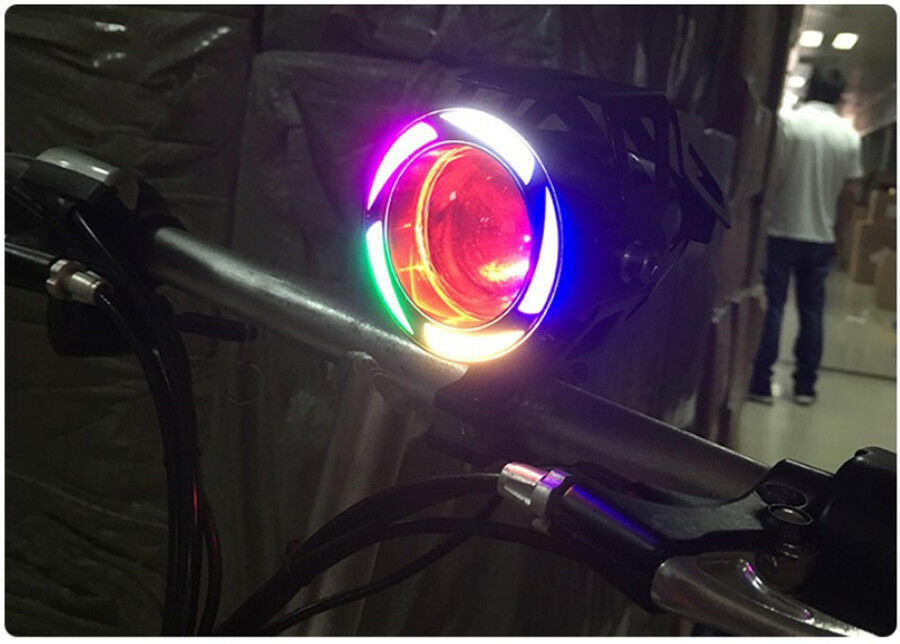 1 Pair 125W  U7 LED Motorcycle Headlight Spot Fog Light Projector Angel Eyes