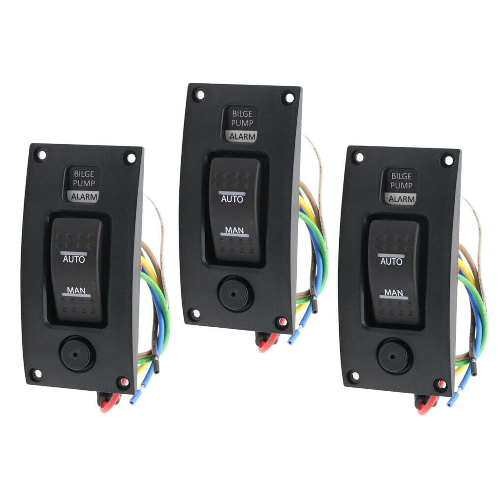3 Set New 3Ways 12/24V Bilge Pump Switch Panel with Alarm IP66 54x48x114mm