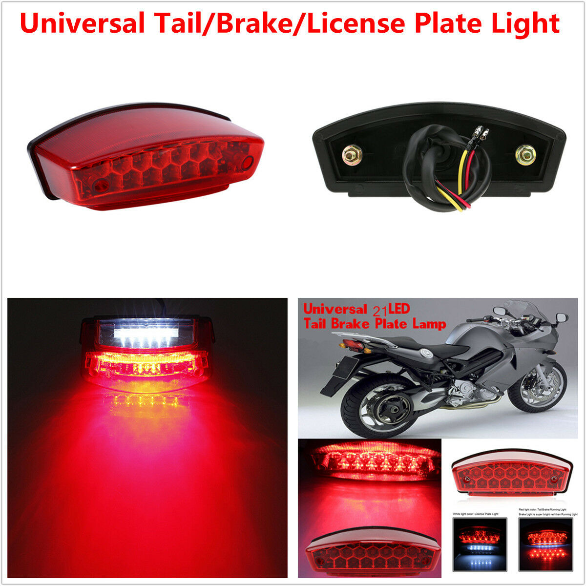 12V Universal Motorcycle Bike 21LED Rear Tail / Brake Light / License Plate Lamp