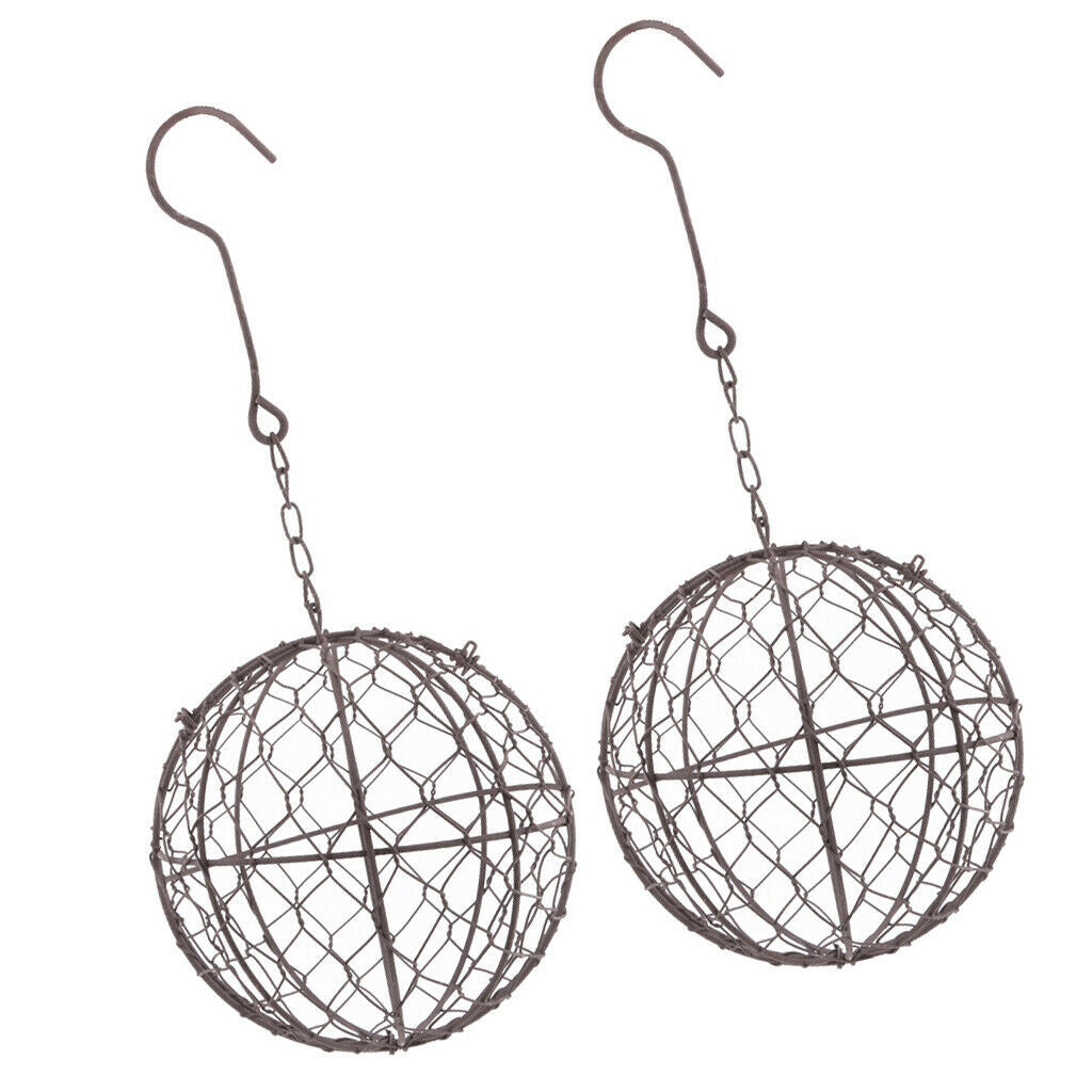 2Pcs 15cm Iron Ball Shape Succulent Pot Metal Hanging Planter Plant Holder