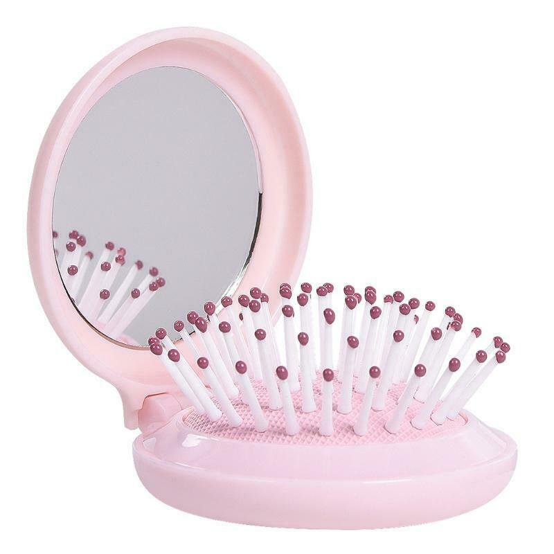Portable Round Mirror Hair Comb Folding Massage Hair Brush Mini Airbag Combs