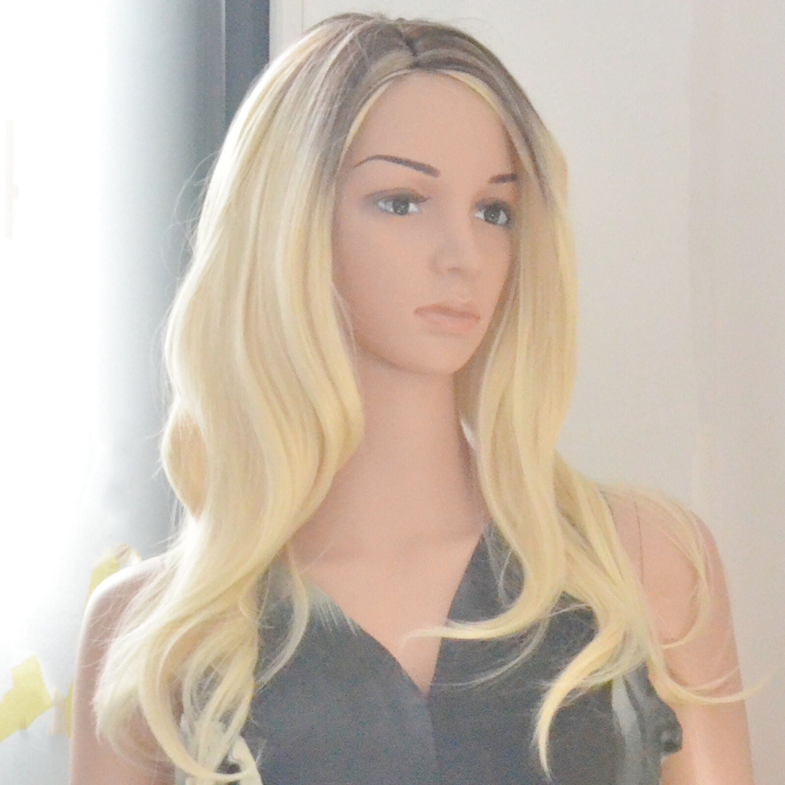 Fashion Girl Dark Roots Ombre Golden Blonde Wig Short Wavy Synthetic Wigs