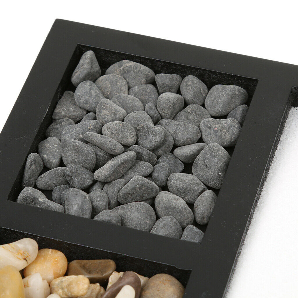 Zen Garden Sand Tray Stone Wooden Rake Sands Home Room Fengshui Ornament #2