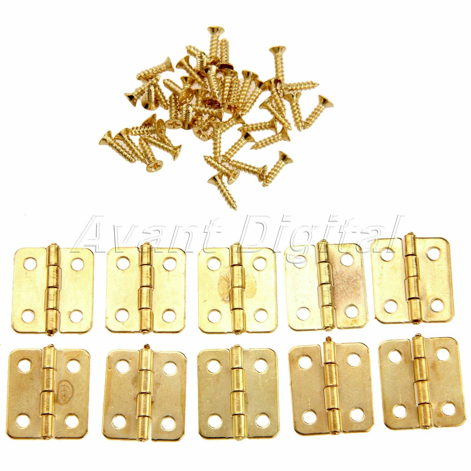 50X Mini Golden Hinge Jewellery Box Cabinet Drawer Door Hardware Hinge w/ Screws