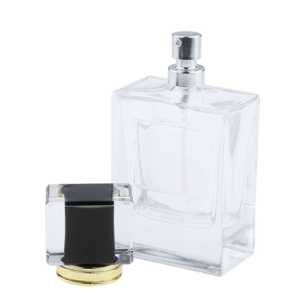 Square 50ml Empty Perfume Bottle Transparent Glass Black Lid