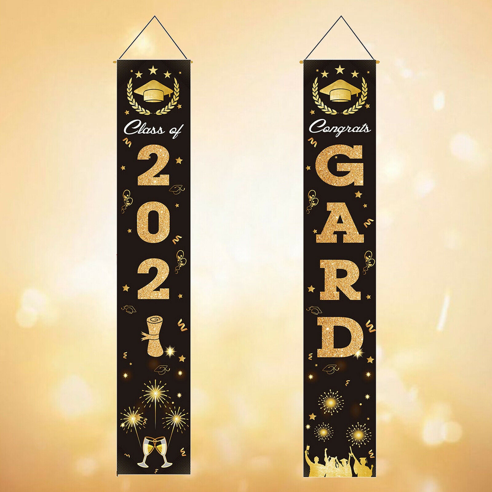 1 Pair Class of 2021 Congrats Grad Porch Banners for Any Schools or Grades
