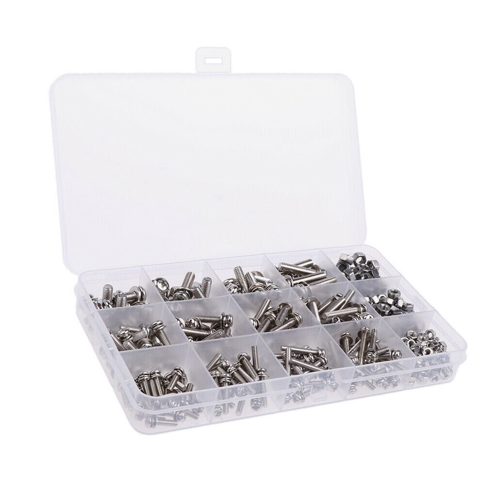Stainless Steel Pan Head   Screw Hex Nut Flat Washer Gasket Assortment Kit