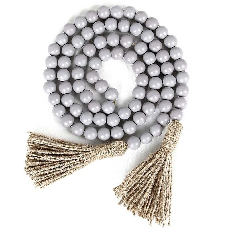 Wood Bead Garland with Tassels,Farmhouse Beads Rustic Country Decor Prayer BO3V4