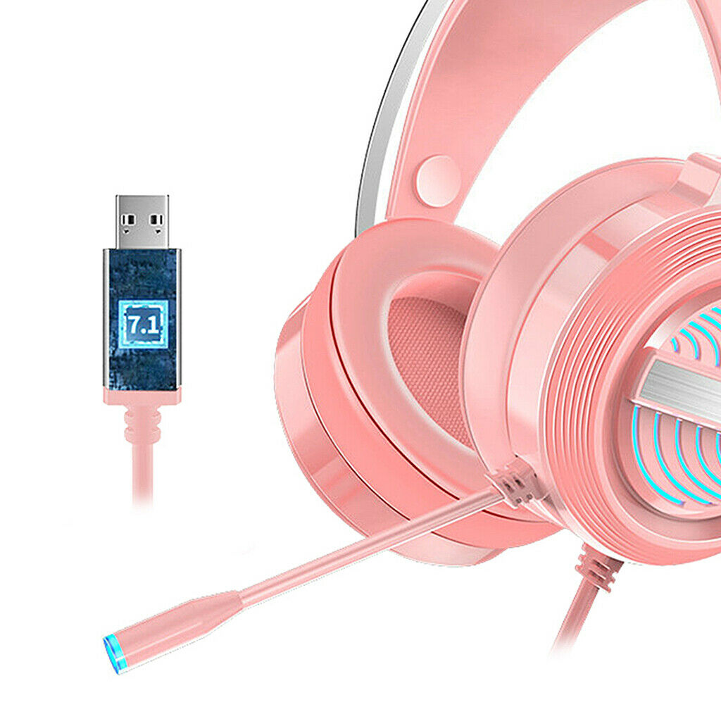 7.1 Wired USB Gaming Headset with Mic 7 LED Light for  - pink