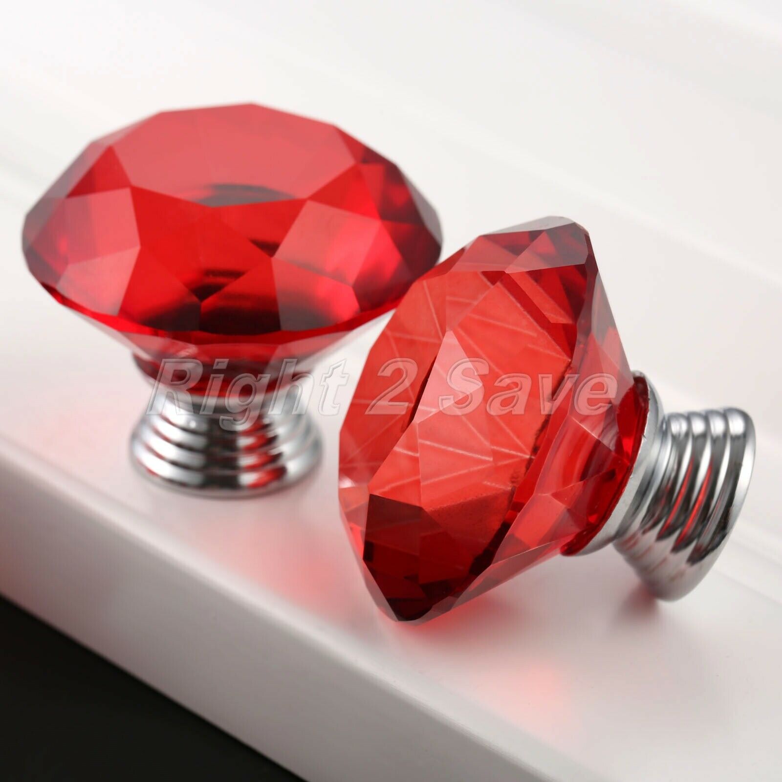 Crystal Glass Knob 40mm Red Pull Closet Drawer Cabinet Furniture Handle 1PC