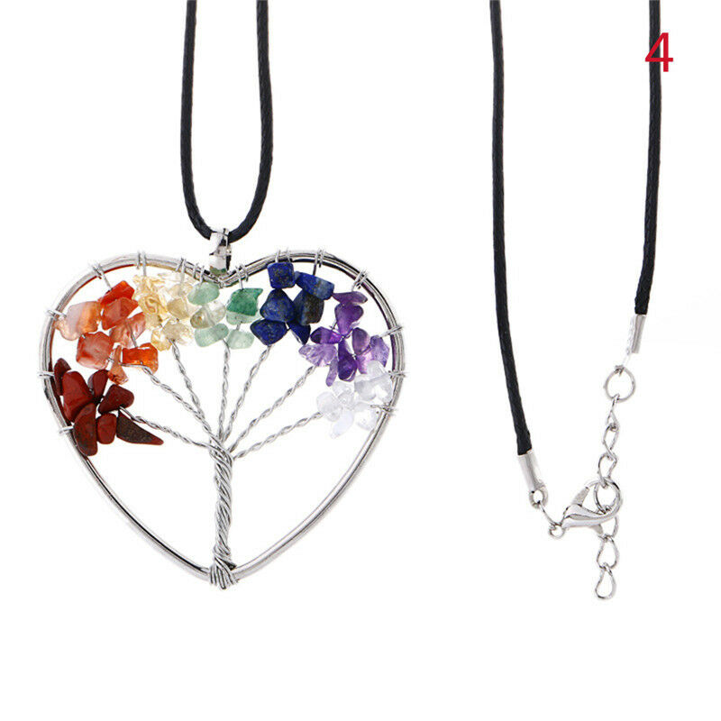 7 Chakra Healing Tree Of Life Pendant Necklace Crystal Natural Stone Neck.l8