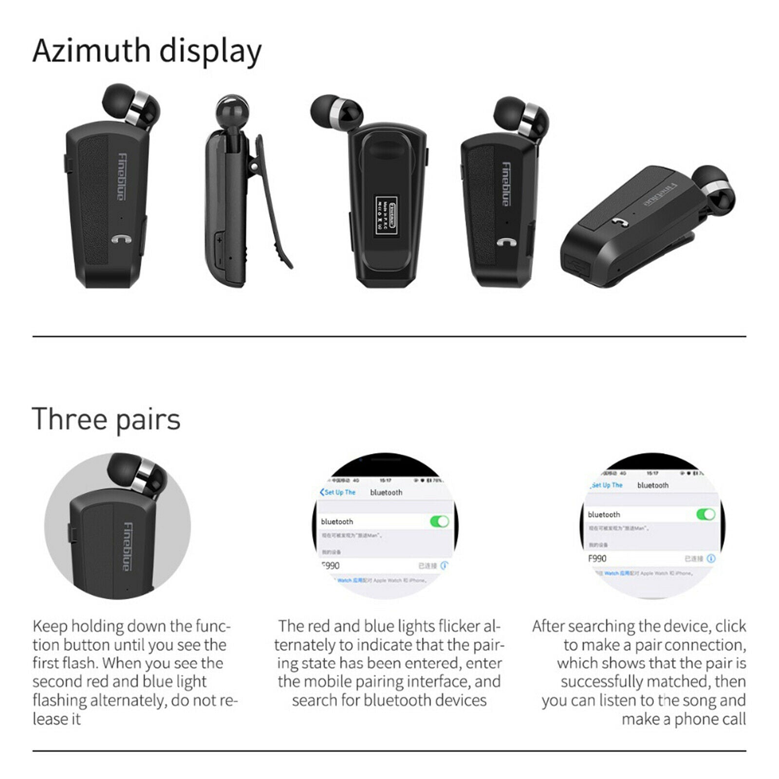 Mini Bluetooth Headset Clip-on Business Earphone Handsfree Black With Box