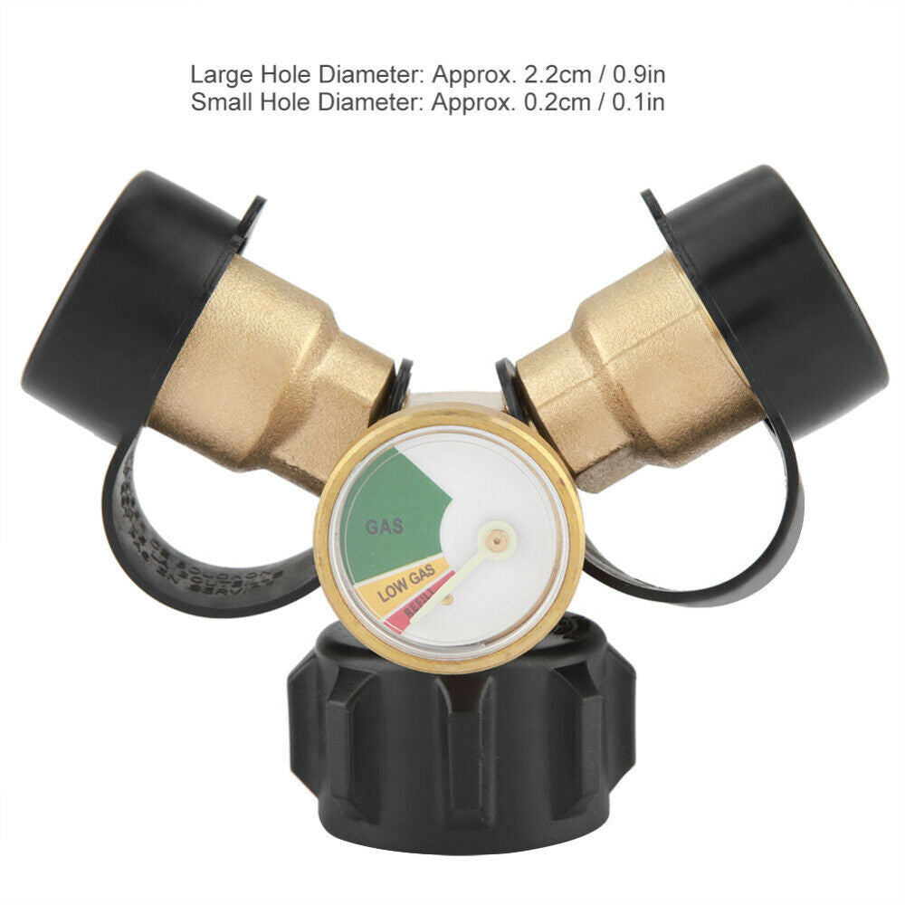 1*Transfer Connector Propane Y Splitter Adapter Connector Tee Tank Gauge For BBQ