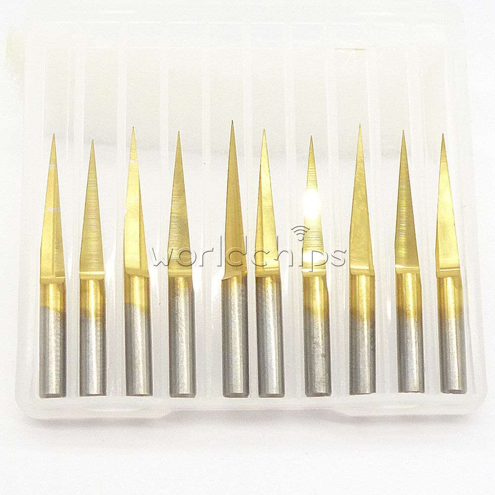 10PCS Carbide PCB Engraving Bits 3.175mm CNC Router Tool 10 Degrees 0.1mm V-Shap