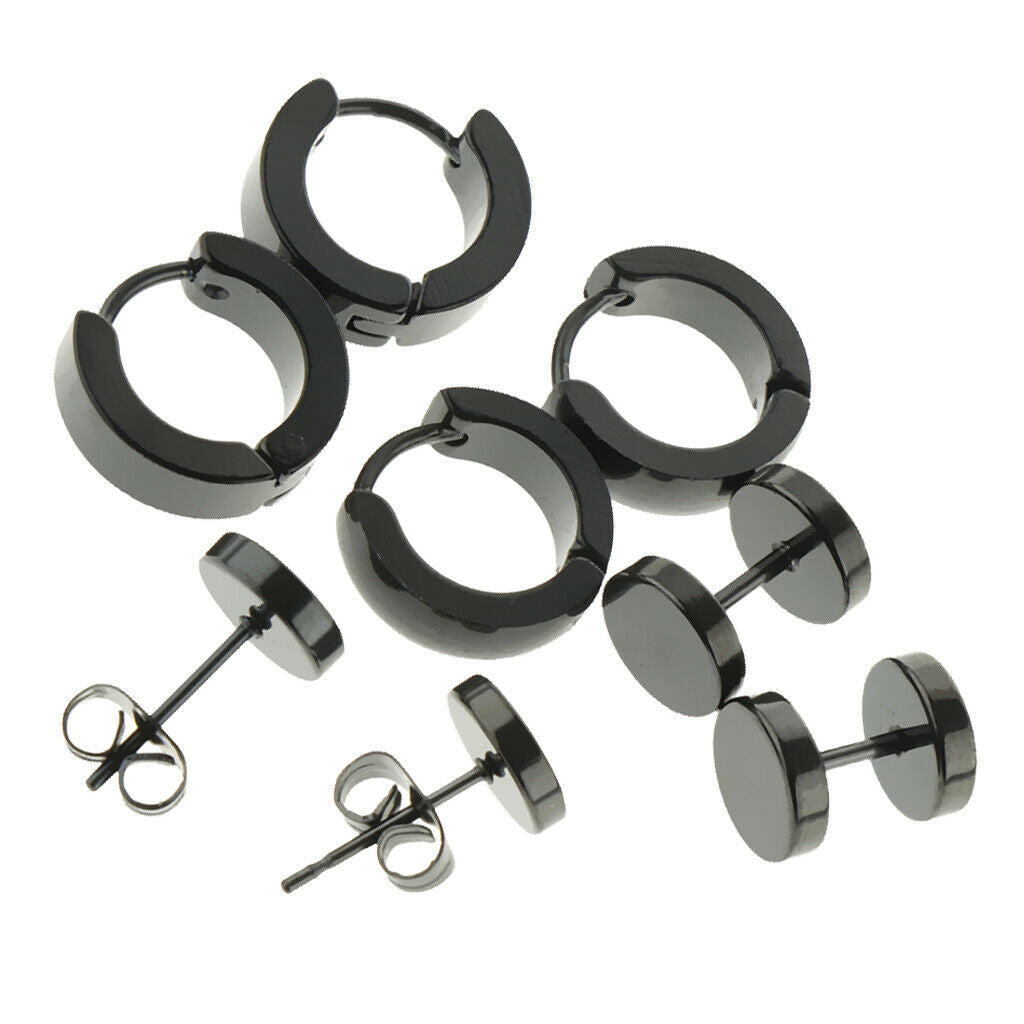 4 Pairs Chic Styles Black Huggie Hoop Earrings Suit Ear Clip For Women Men