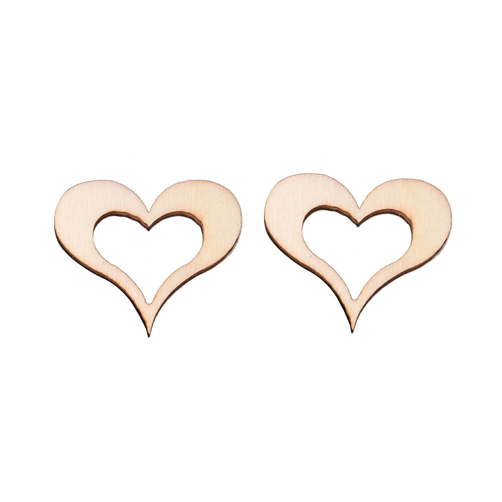 50 3cm Wooden Mini Hollow Love Heart Wood Cutout Wedding Craft Embellishment WB