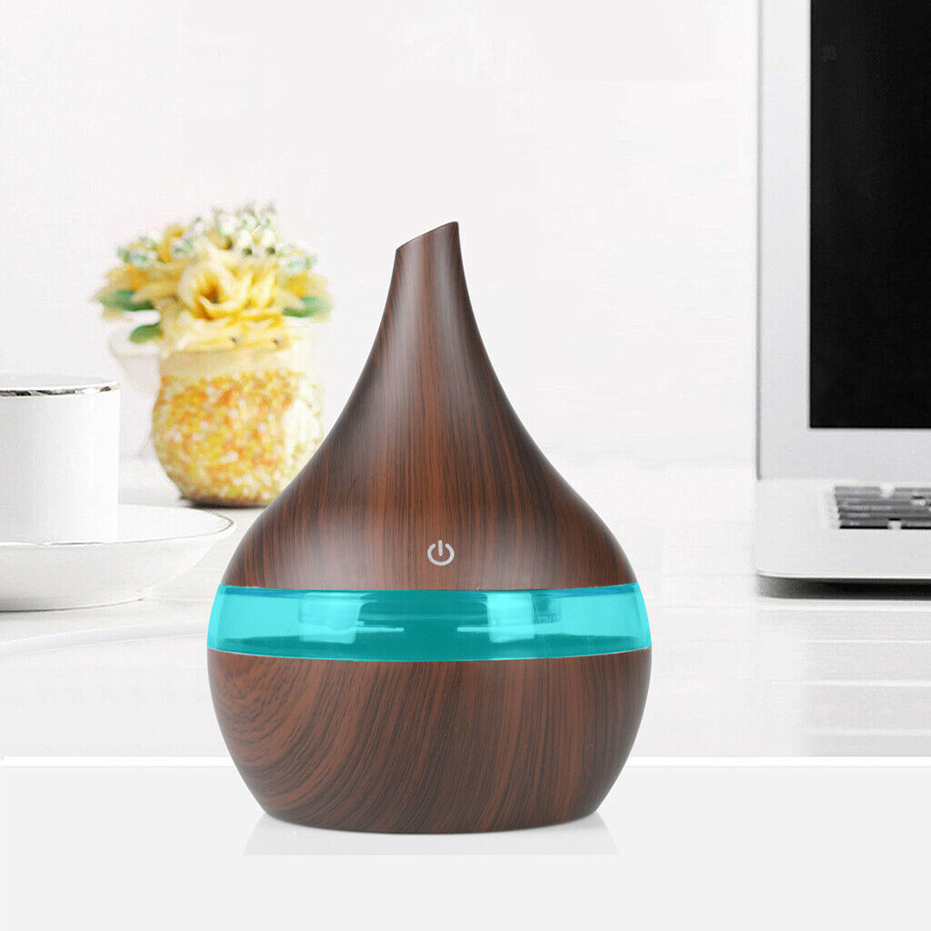 300ml Mist Humidifier Aromatherapy Diffuer with LED Light Top Fill Brown