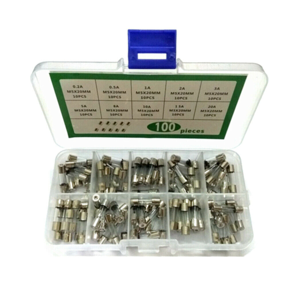 100 Pieces 5 x 20mm Fast Blow Glass Tube Fuses 0.2A~20A 250V