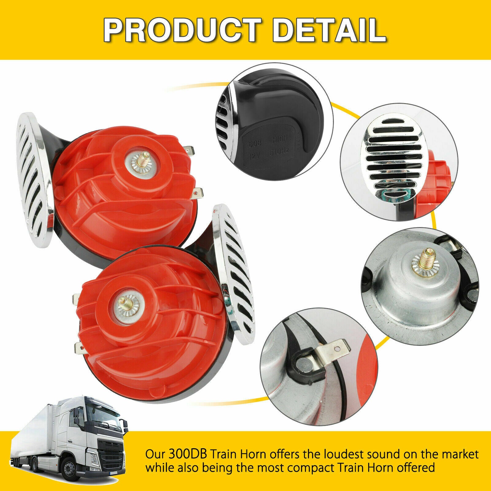 2x 12V 300DB Super Train Horn Waterproof for Car SUV Truck Boat Motorcycles Red