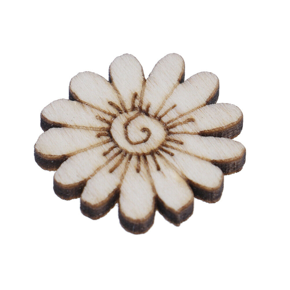 100pcs Wood Flowers and leaves Embellishment Wooden Shape Craft Wedding DecoY SJ