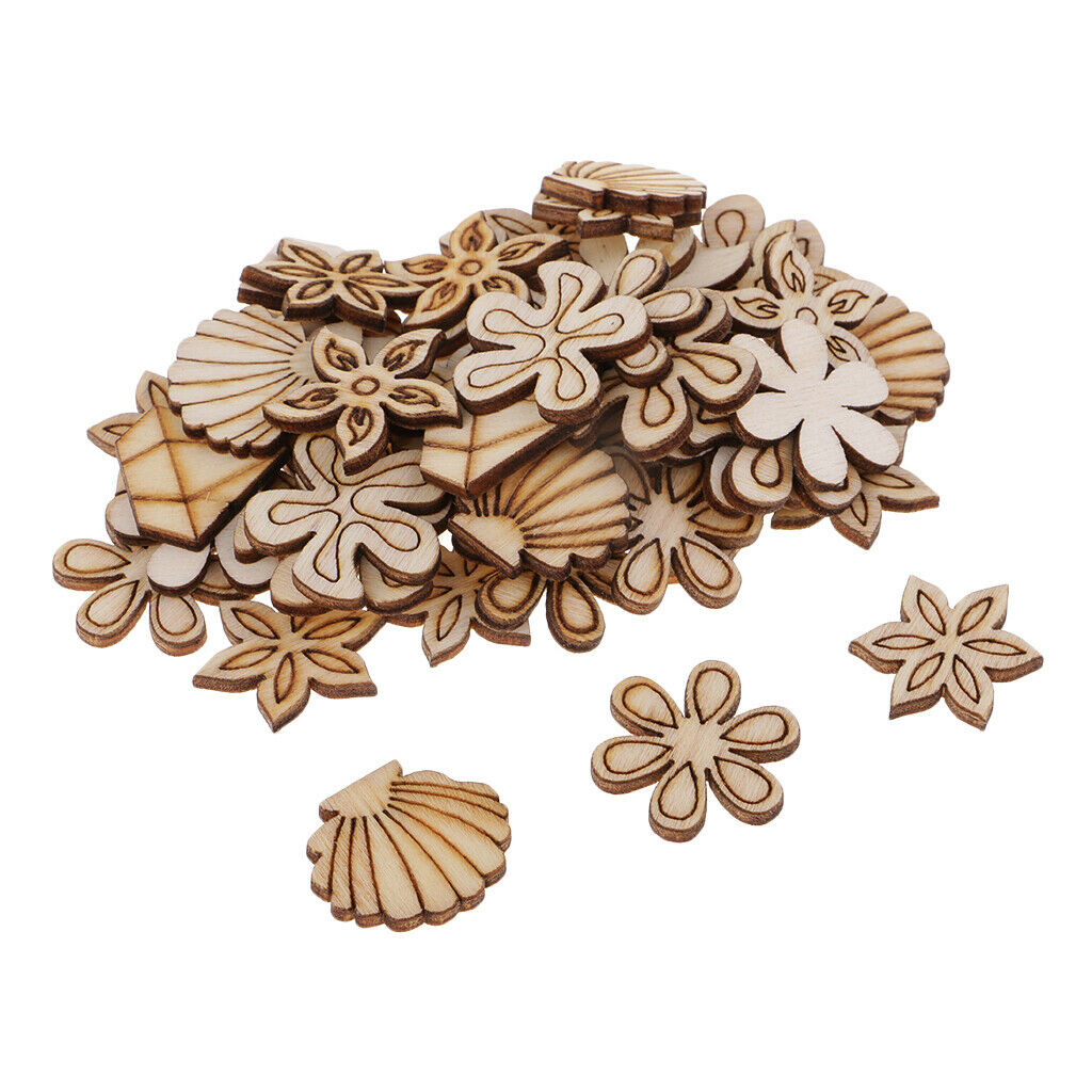 100x Blank Wooden Flowers Shell Embellishment for DIY Hanging Ornament Tags