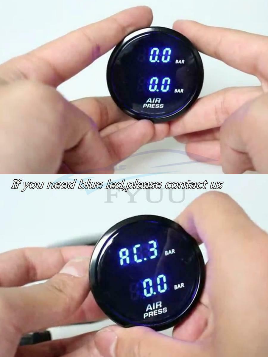 52mm Blue Air Pressure Gauge 12V 1/8NPT 2pc electrical pressure sensors  0~20Bar