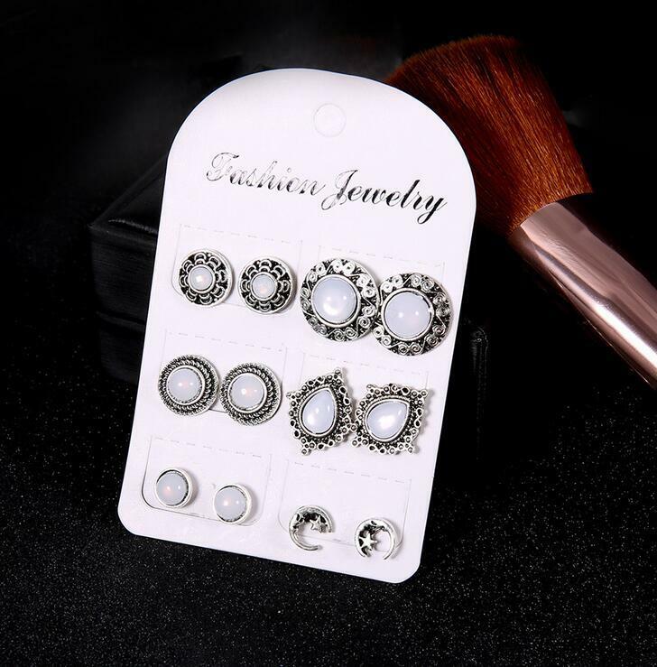 5 Pairs/Set Opal Moon Stud Earrings Women Jewelry Wedding Party Earring