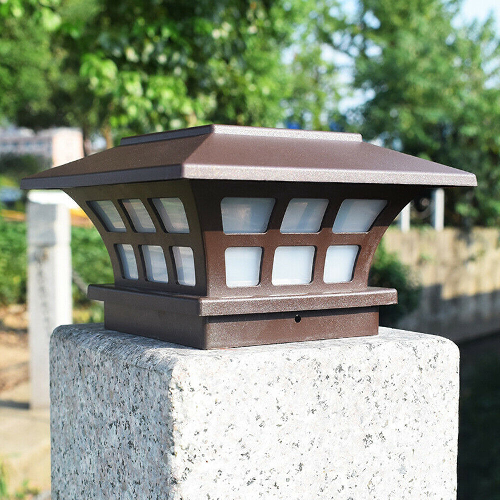 LED Solar Pillar Lamp Waterproof Courtyard Porch Lawn Garden Column Light @