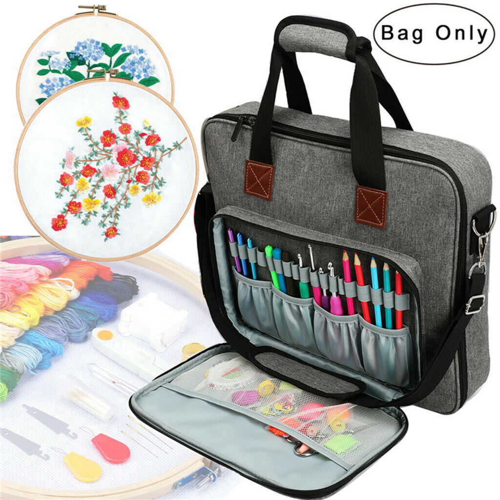 Embroidery Project Bag for Cross Stitch Storage Organizer Case w/ Inner Divider