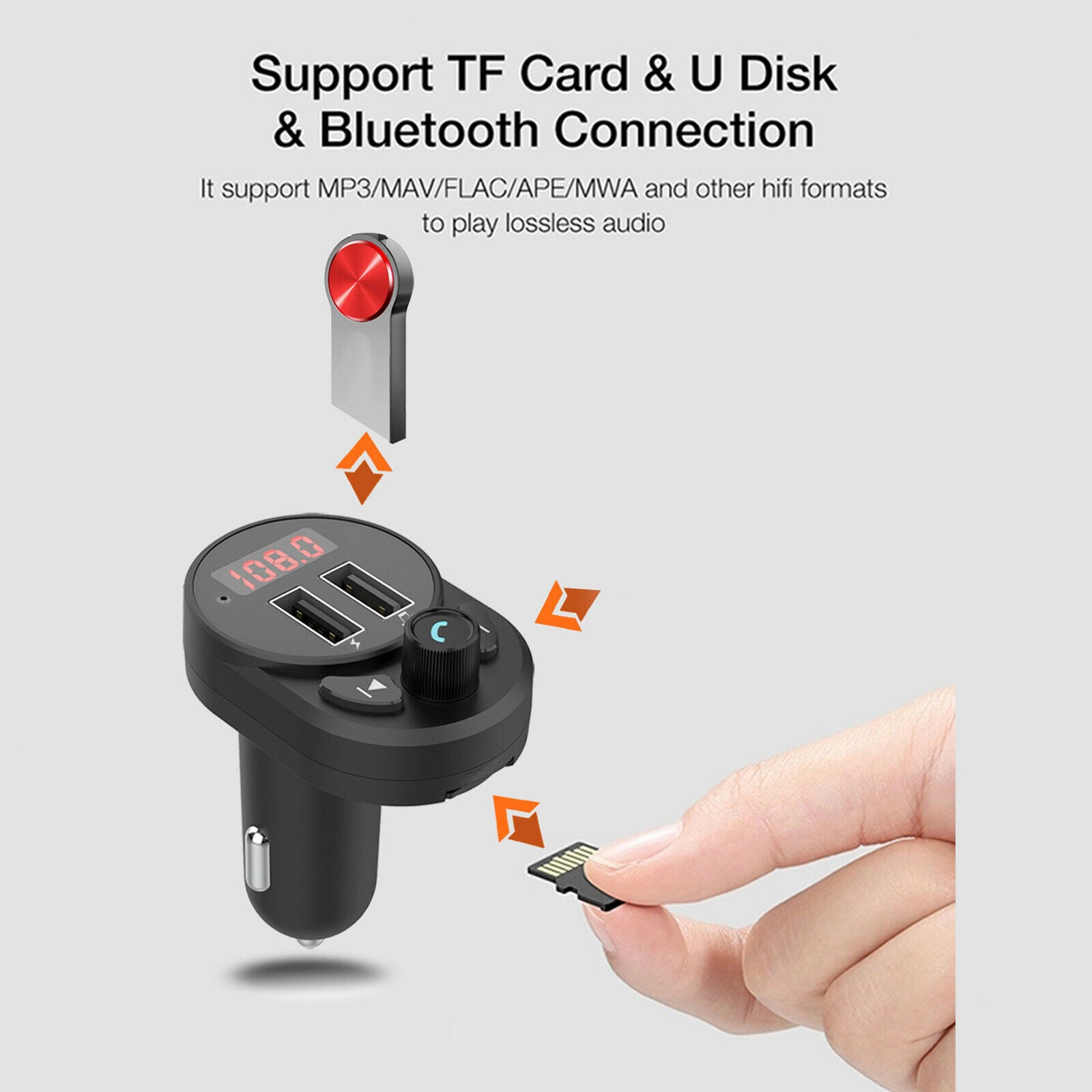 Portable FM Transmitter Bluetooth Car Kit MP3 Music TF Card AUX Player