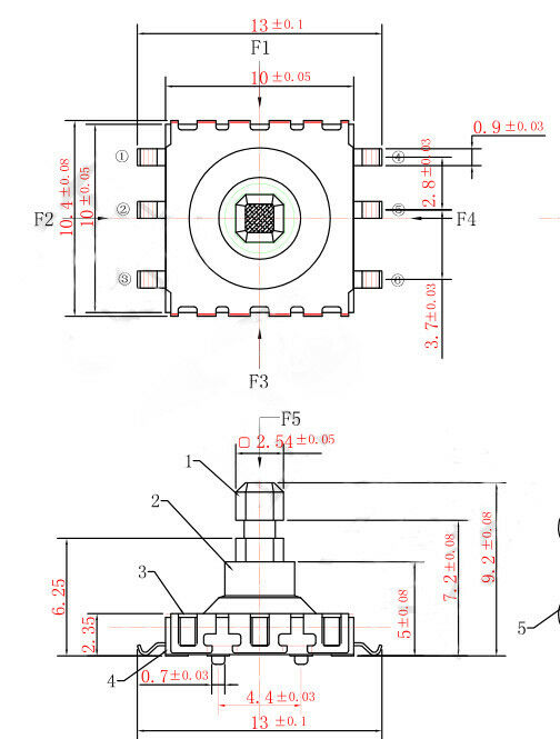 5PCS 10*10*7/9MM 5 Way Momentary Square Tactile Tact Switch SMD SMT 6 Pin