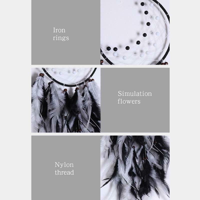 Moon Dream Catcher Handmade Feather Bead Wall Hanging Ornament for Kids Bedroom