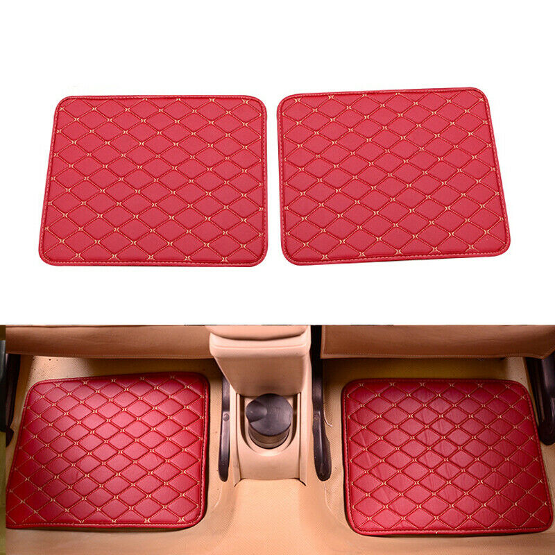 4PCS Red Leather Car Floor Mats Quilted Design Waterproof Liners Carpets Durable